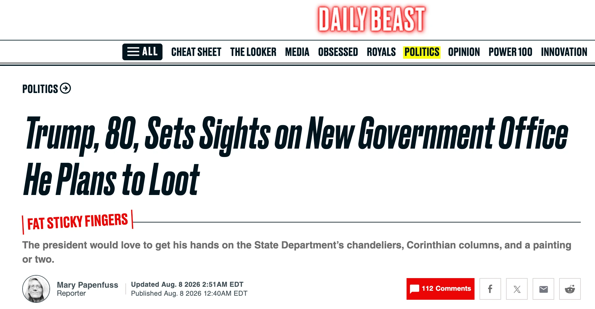 Fake News - Trump said he could rearrange decor, Daily Beast frames it as looting - fake news