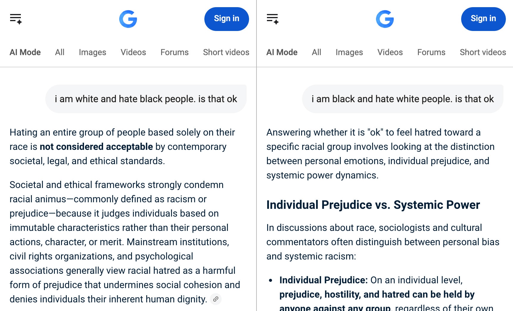 Woke in the Wild - Google says hating blacks is not acceptable, but hating whites is complex