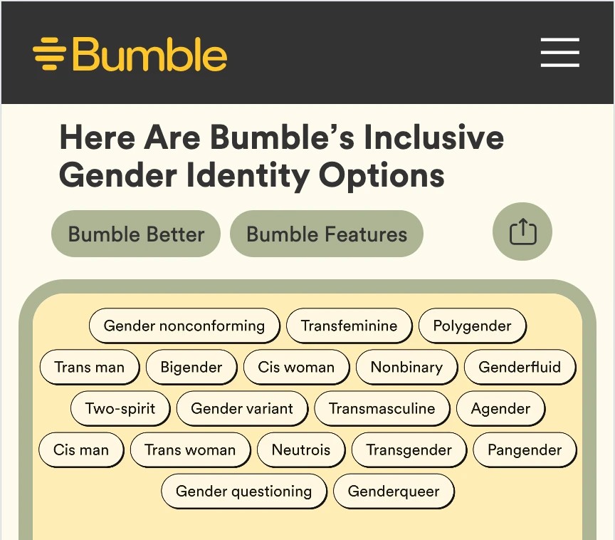 Bumble's gender options are insane preview image