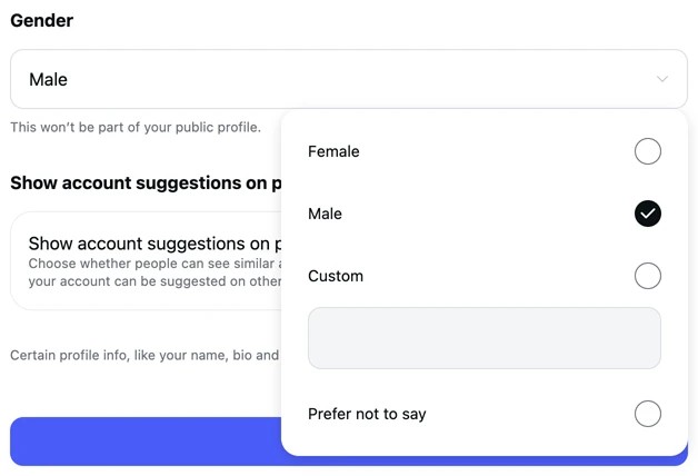 Instagram has a "custom" gender field on signup preview image
