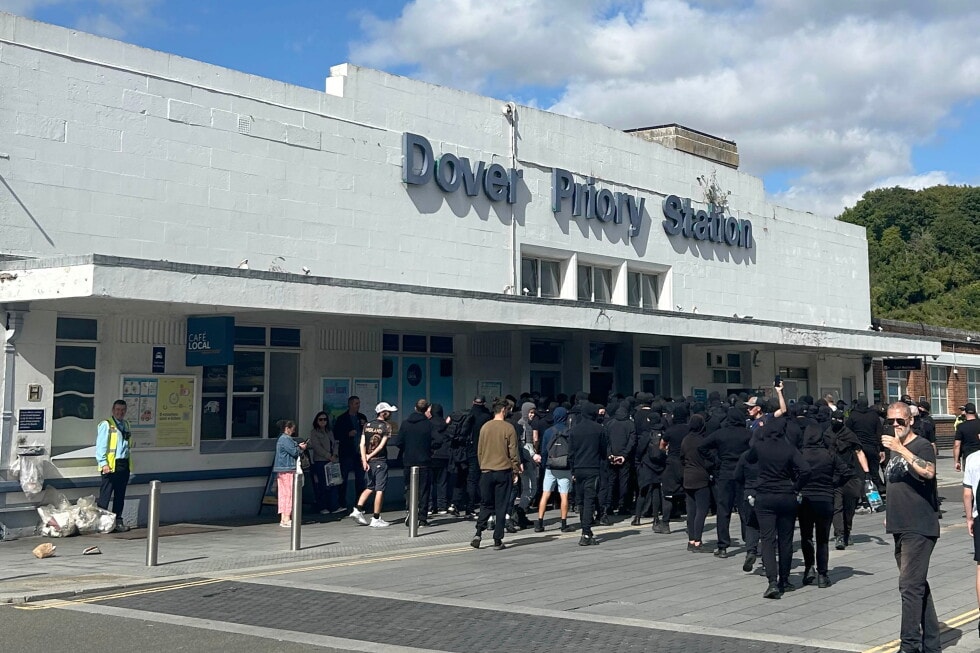 Masked men block roads into Dover port in England in apparent anti-immigrant protest preview image