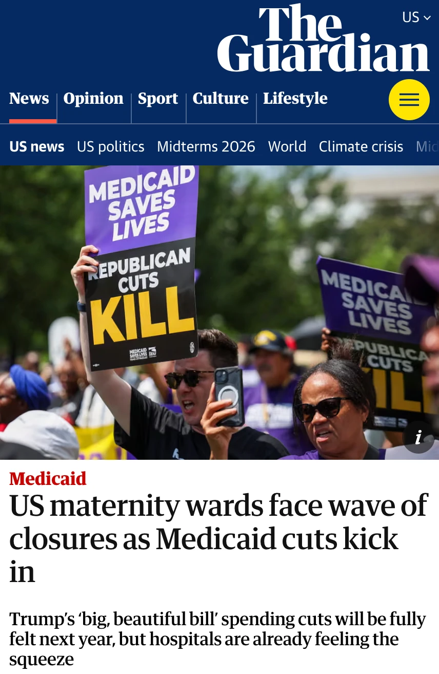 Fake News - The Guadian blames 52 maternity ward closures on Trump since BBB passed