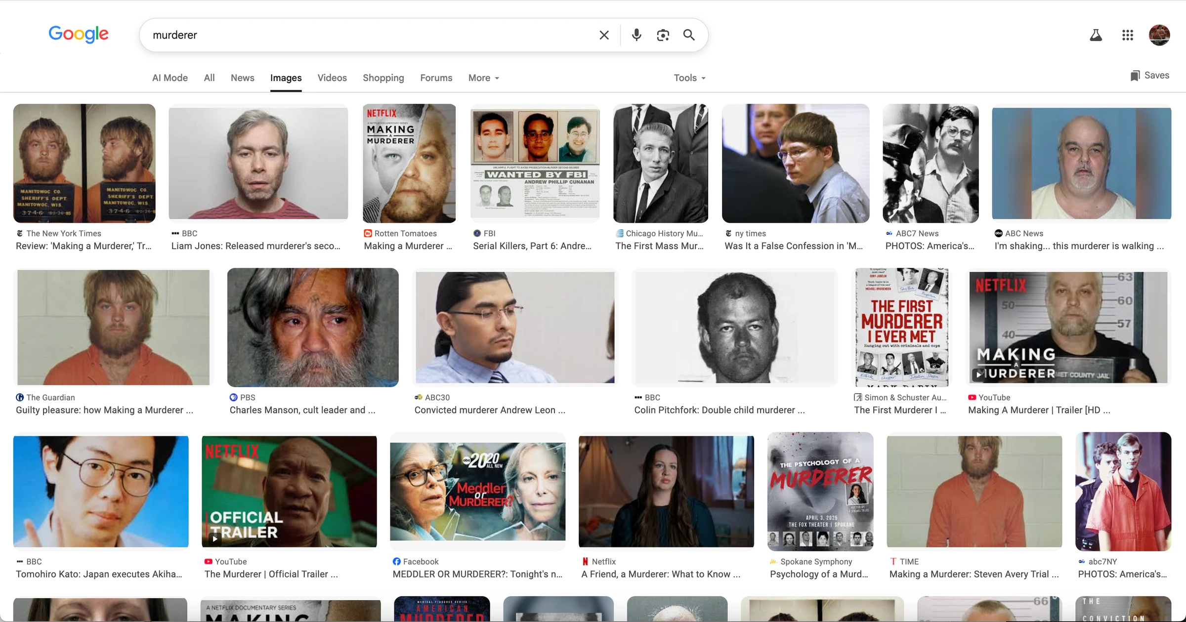 Woke in the Wild - If you search murderer on google, none of the top 21 results feature a black person, despite blacks committing a majority of murders