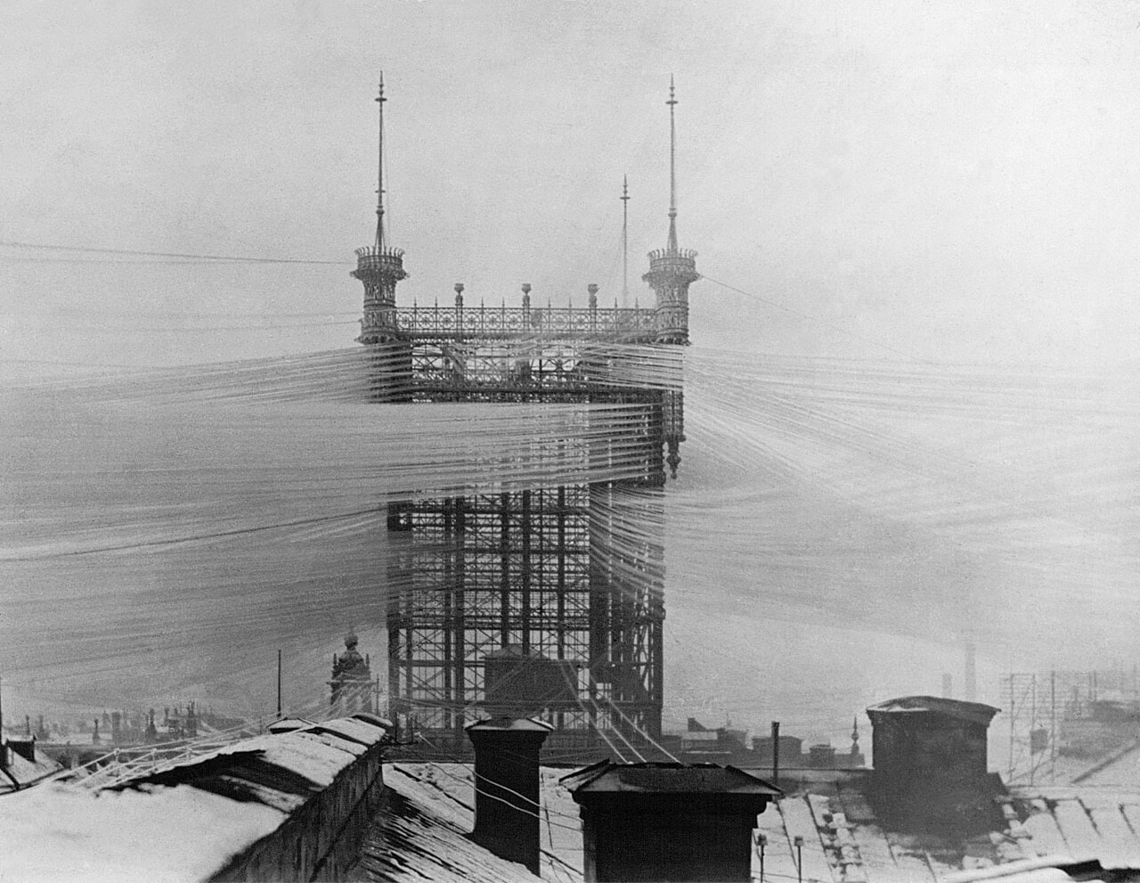 InterestingAF - Stockholm's telephone tower in 1890, carrying around 5000 lines coated in frost