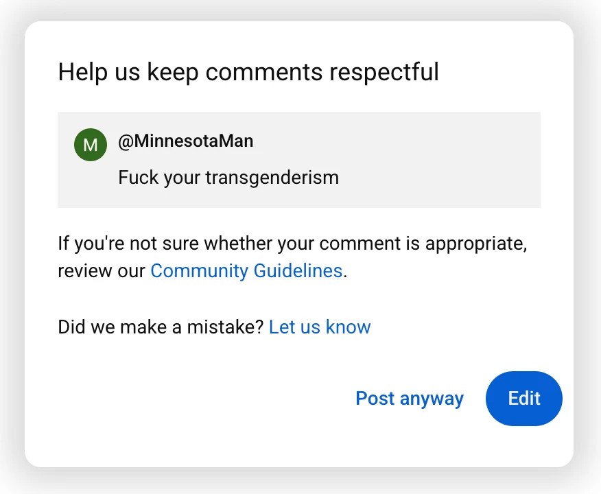 Youtube warns you not to be transphobic preview image