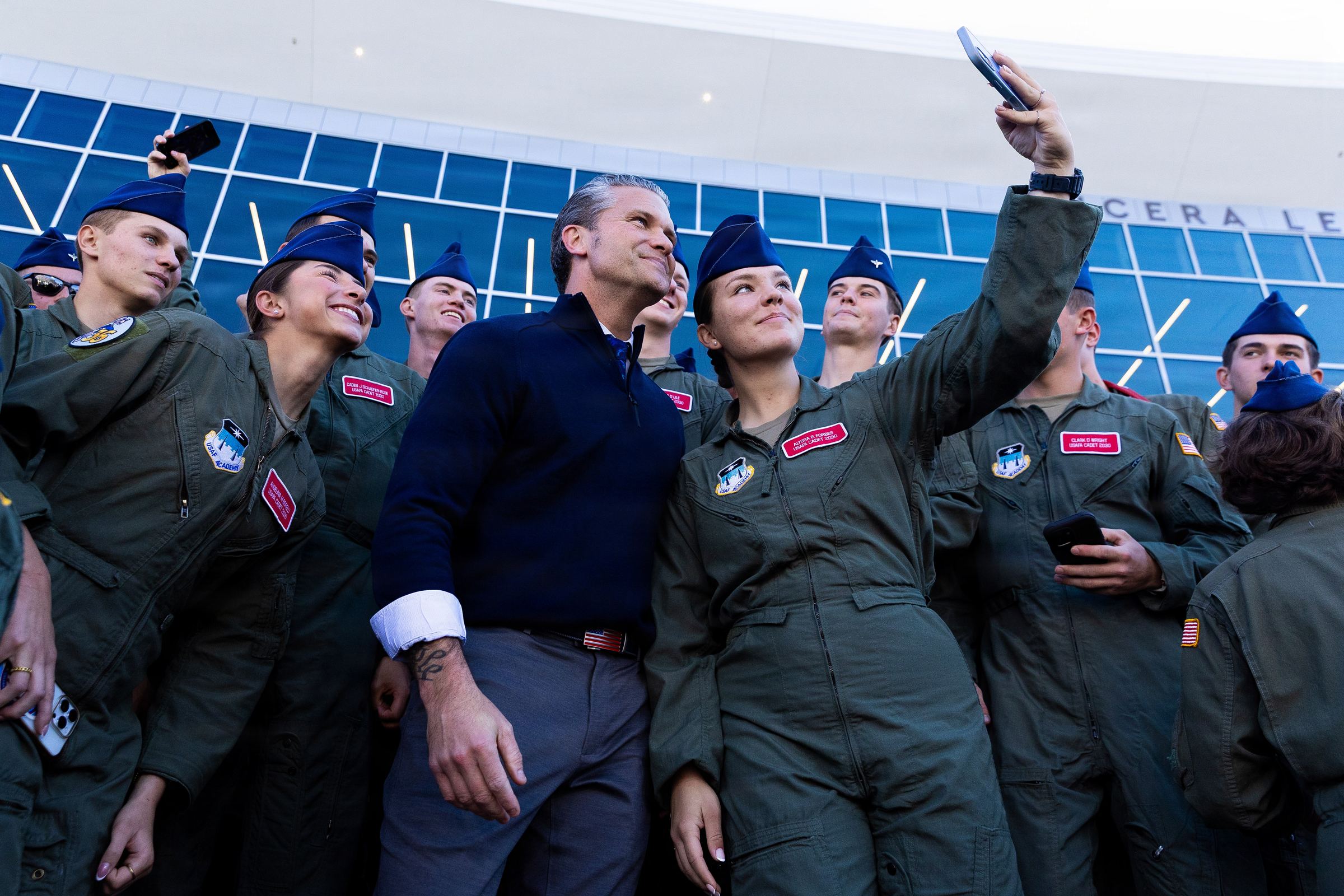 Pics - Hegseth takes selfies with Air Force Cadets at Navy vs Air Force football game